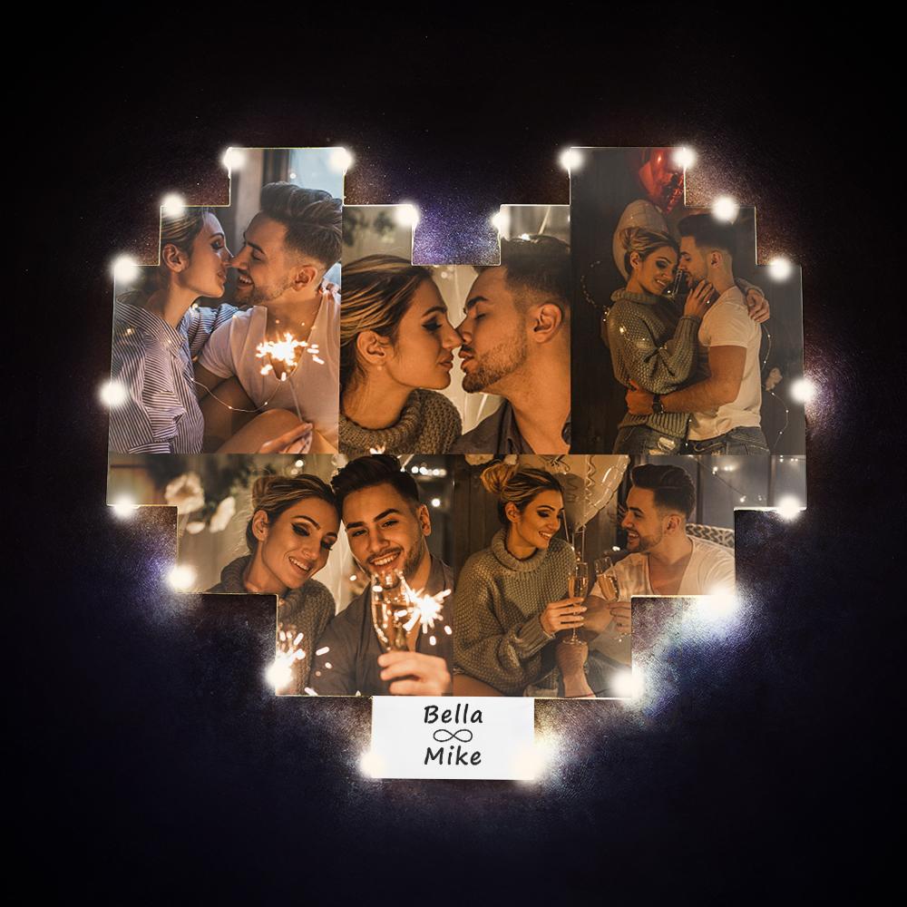 Benutzerdefinierte Herz-Foto-Lampen-Wand-Kunst-Dekor Personalisiertes Album-Geschenk zum Valentinstag