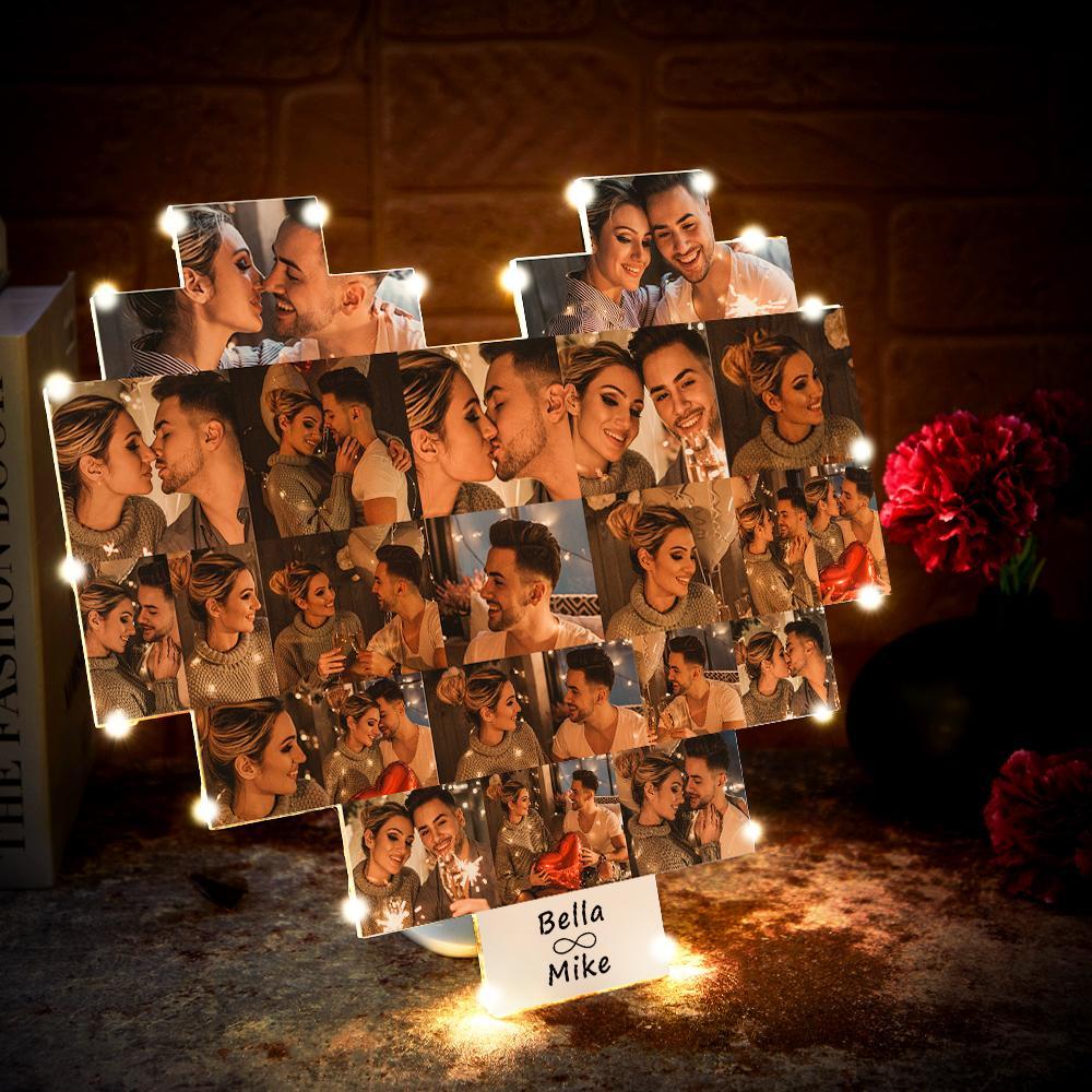 Benutzerdefinierte Herz-Foto-Lampen-Wand-Kunst-Dekor Personalisiertes Album-Geschenk zum Valentinstag