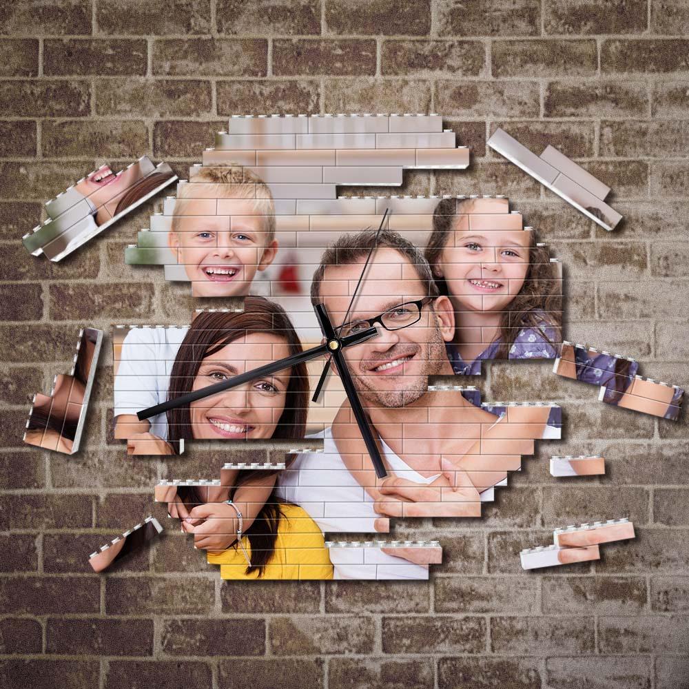 Benutzerdefinierte Bausteine wanduhr Personalisiertes Puzzle Benutzerdefinierte Foto-ziegeluhr-geschenk Für Die Familie - soufeelde