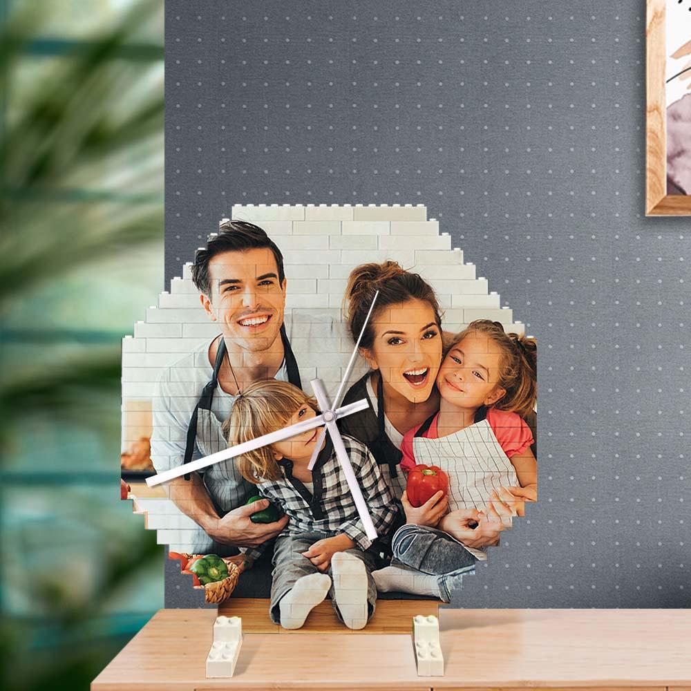 Benutzerdefinierte Bausteine wanduhr Personalisiertes Puzzle Benutzerdefinierte Foto-ziegeluhr-geschenk Für Die Familie - soufeelde