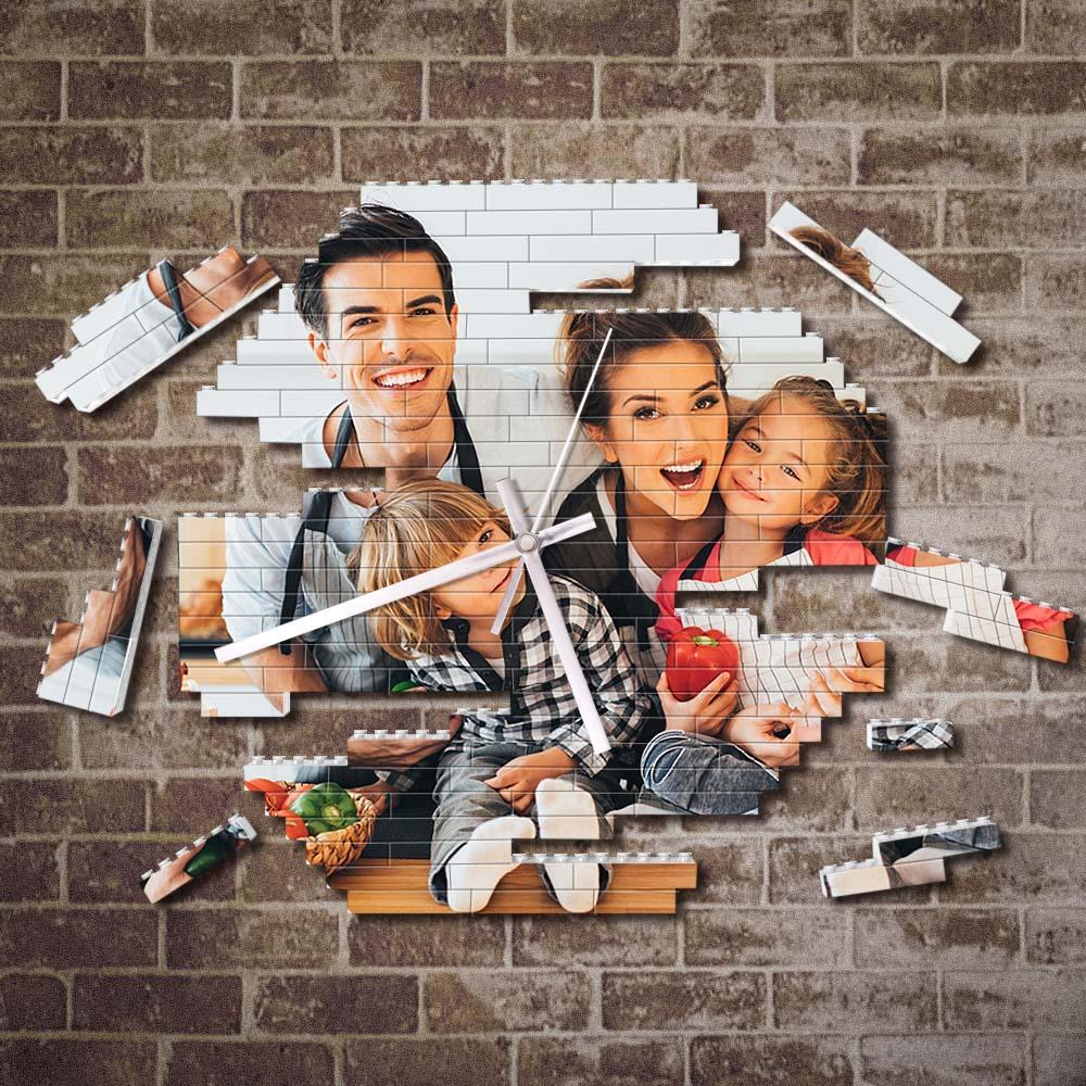 Benutzerdefinierte Bausteine wanduhr Personalisiertes Puzzle Benutzerdefinierte Foto-ziegeluhr-geschenk Für Die Familie - soufeelde