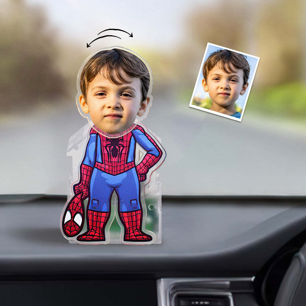 Custom Face Spider Man Kopfschütteln Ornament Personalisiertes Auto Armaturenbrett Dekoration Home Desktop Ornament - soufeelde