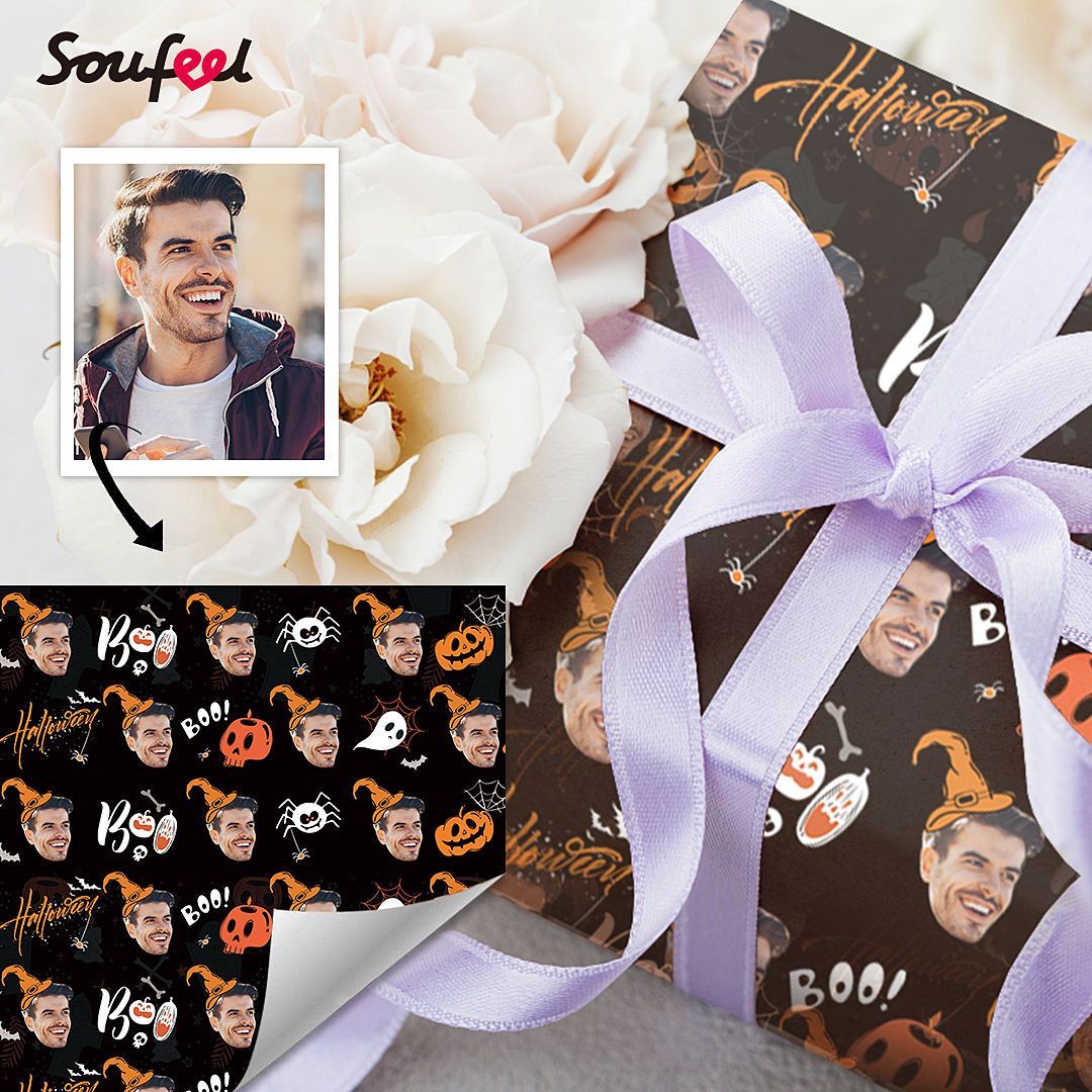 Fröhliches Halloween Benutzerdefiniertes Gesicht Geschenkpapier Für Halloween