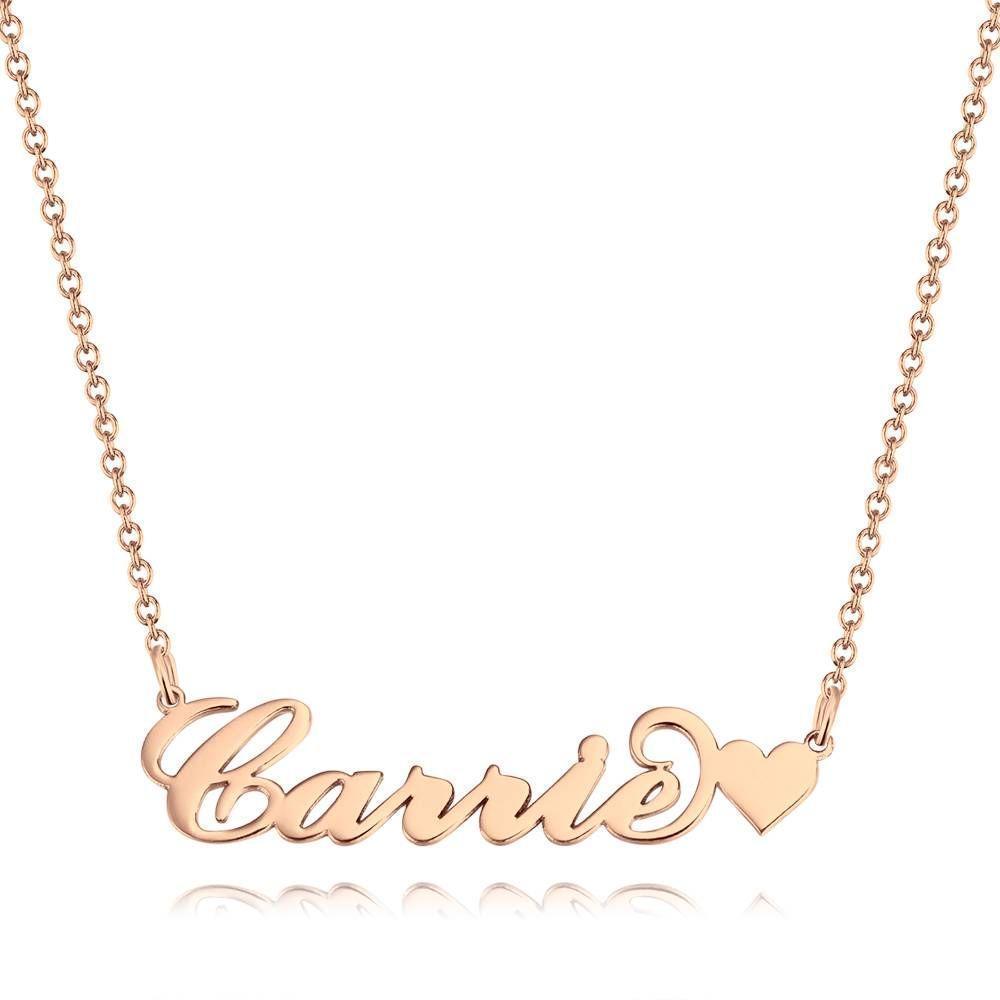 Carrie Stil Name Halskette mit Kleinherz Geschenk für Freundin Rosegold plattiert