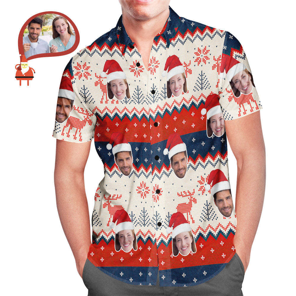 Das Gesicht Des Benutzerdefinierten Paares Klassisches Weihnachtsmänner Ganz Über Druck-hawaii-hemd-weihnachtsgeschenk - soufeelde