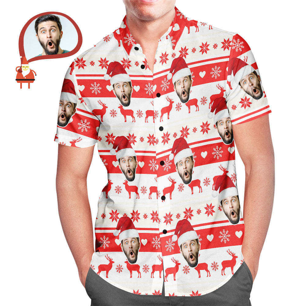 Benutzerdefiniertes Gesicht Classic Christmas Elch Herren All Over Print Hawaiihemd Weihnachtsgeschenk - soufeelde