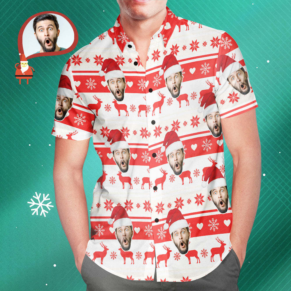 Benutzerdefiniertes Gesicht Classic Christmas Elch Herren All Over Print Hawaiihemd Weihnachtsgeschenk - soufeelde
