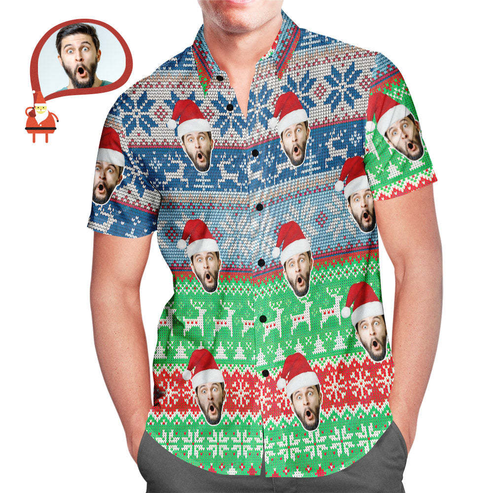 Gewohnheits-gesichts-klassisches Weihnachtsmuster-hawaii-hemd-geschenk Für Ihn - soufeelde