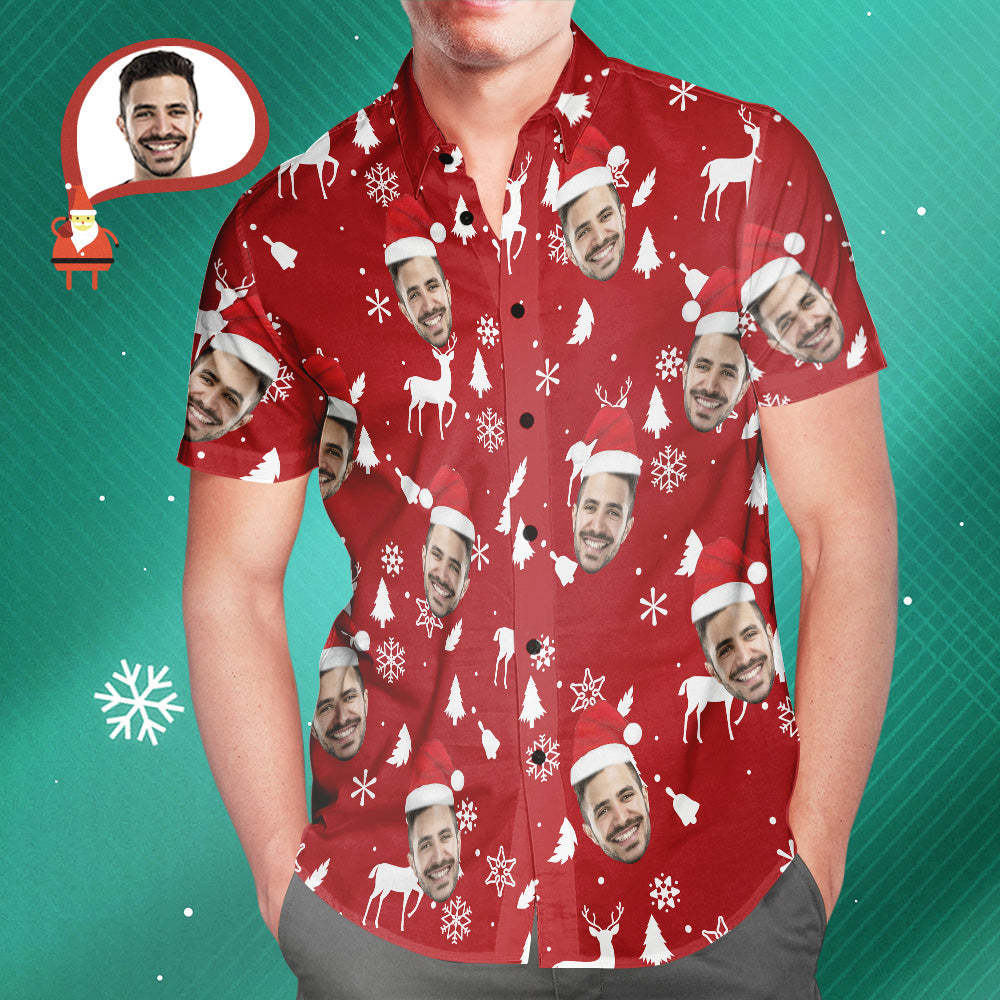 Benutzerdefinierte Gesicht Weihnachten Rot Hawaiihemden Personalisierte Fotohemden Geschenk Für Männer - soufeelde