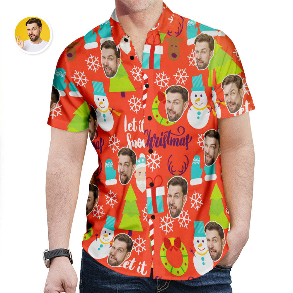 Kundenspezifisches Gesicht Hawaiihemd Lustiges Schneemann-rotes Weihnachtshawaiianhemd-geschenk Für Ihn - soufeelde