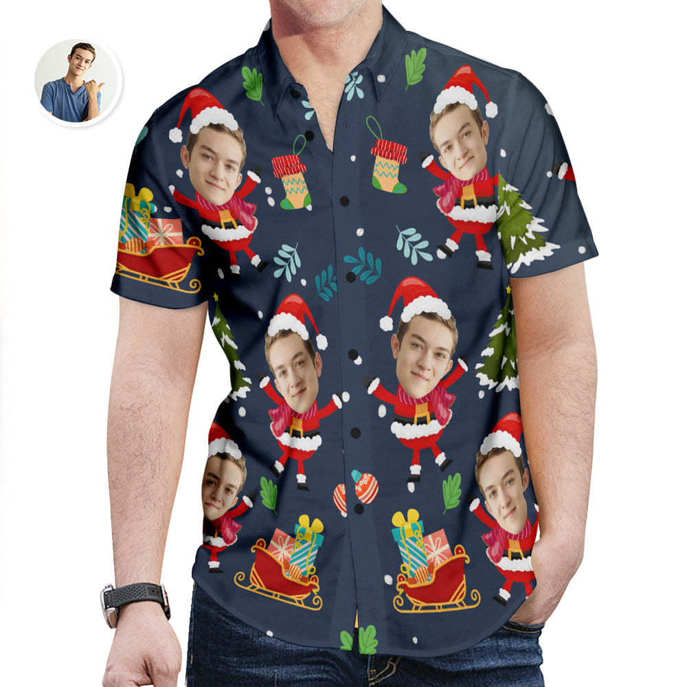 Kundenspezifisches Gesicht Hawaiisches Weihnachtshemd Niedliches Weihnachtsmann-hawaiihemd-weihnachtsgeschenk Für Männer - soufeelde