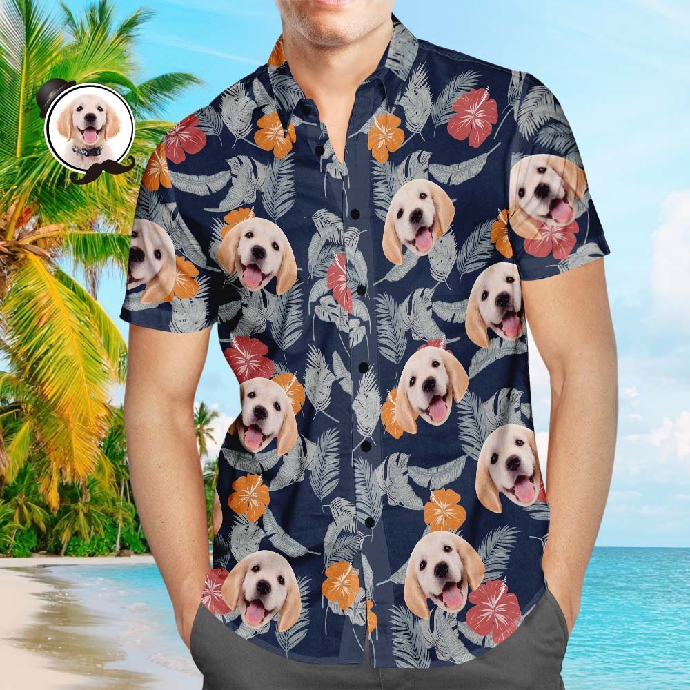 Benutzerdefiniertes Gesicht Hawaiihemd Tropisches Shirt Personalisiertes Hundegesicht Hawaiihemd Urlaubsgeschenk - soufeelde