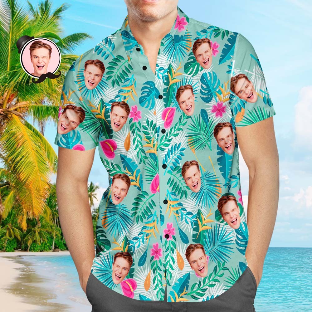 Benutzerdefiniertes Gesicht Hawaiihemd Knickentenblätter Strandhemd Kreatives Geschenk Für Männer - soufeelde