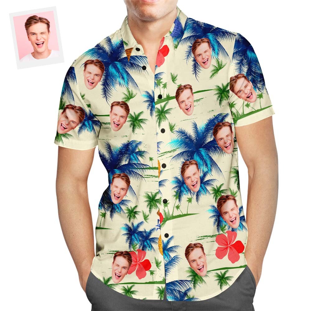 Kundenspezifisches Gesichts-hawaii-hemd-tropisches Pflanzen-strand-hemd-feiertags-geschenk - soufeelde