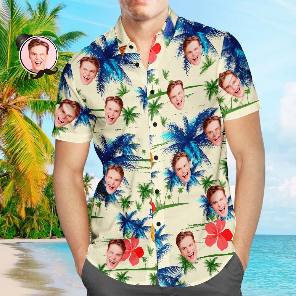 Kundenspezifisches Gesichts-hawaii-hemd-tropisches Pflanzen-strand-hemd-feiertags-geschenk - soufeelde