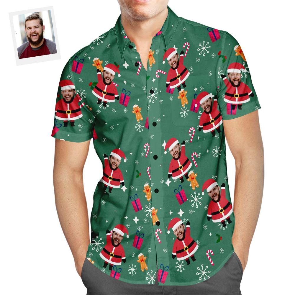 Kundenspezifisches Gesicht Hawaiihemd Sankt-weihnachtshemd-weihnachtsgeschenk Für Männer - soufeelde