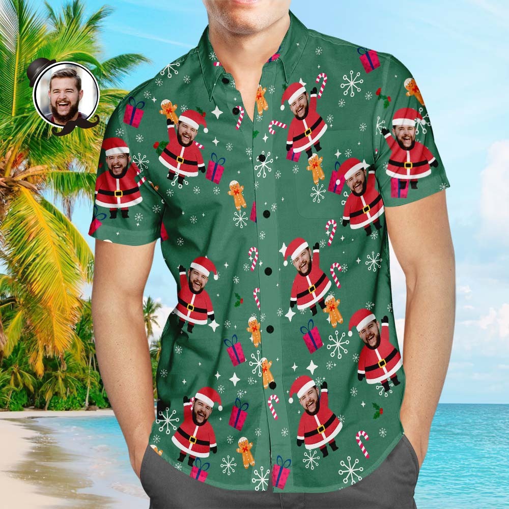 Kundenspezifisches Gesicht Hawaiihemd Sankt-weihnachtshemd-weihnachtsgeschenk Für Männer - soufeelde