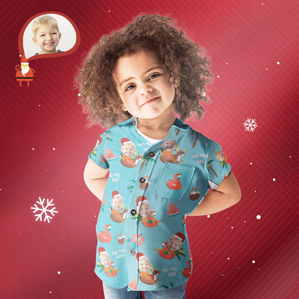 Das Personalisierte Weihnachtsgeschenk Des Benutzerdefinierten Gesichts-weihnachtspool-party-hawaiihemd-kindes - soufeelde