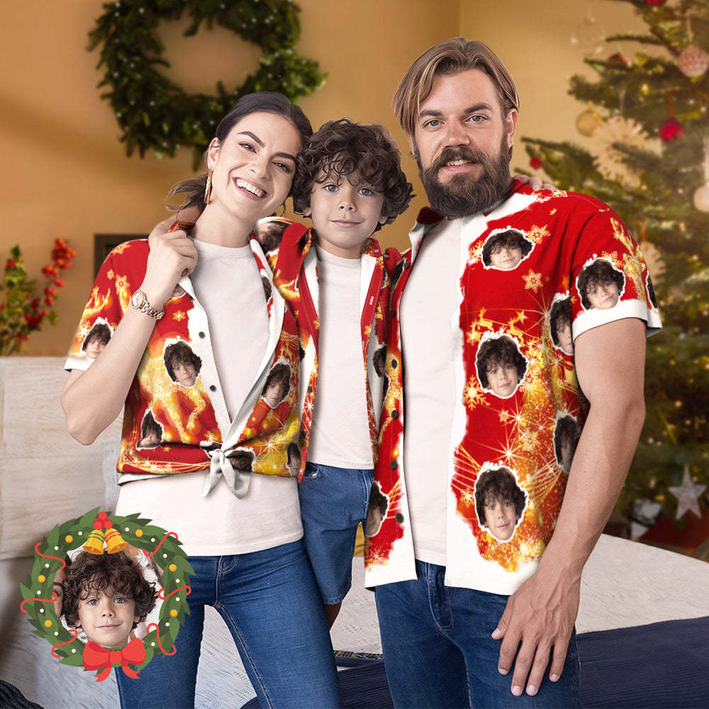 Benutzerdefiniertes Gesicht Frohe Weihnachten Familie Passendes Aloha-set Personalisierte Passende Hawaii-t-shirts - soufeelde