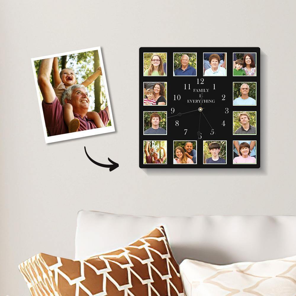 Benutzerdefinierte Wanduhr Quadrat Familie Liebe Mehrere Fotos Uhr für Haus Dekor