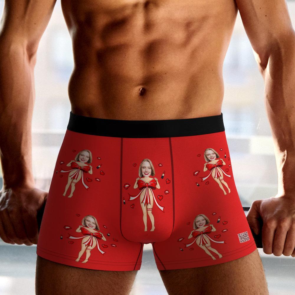 Kundenspezifisches Foto-boxer-roter Bogen-geschenk-unterwäsche-herrenunterwäsche-geschenk Für Freund Ar-ansicht-valentinstag-geschenk