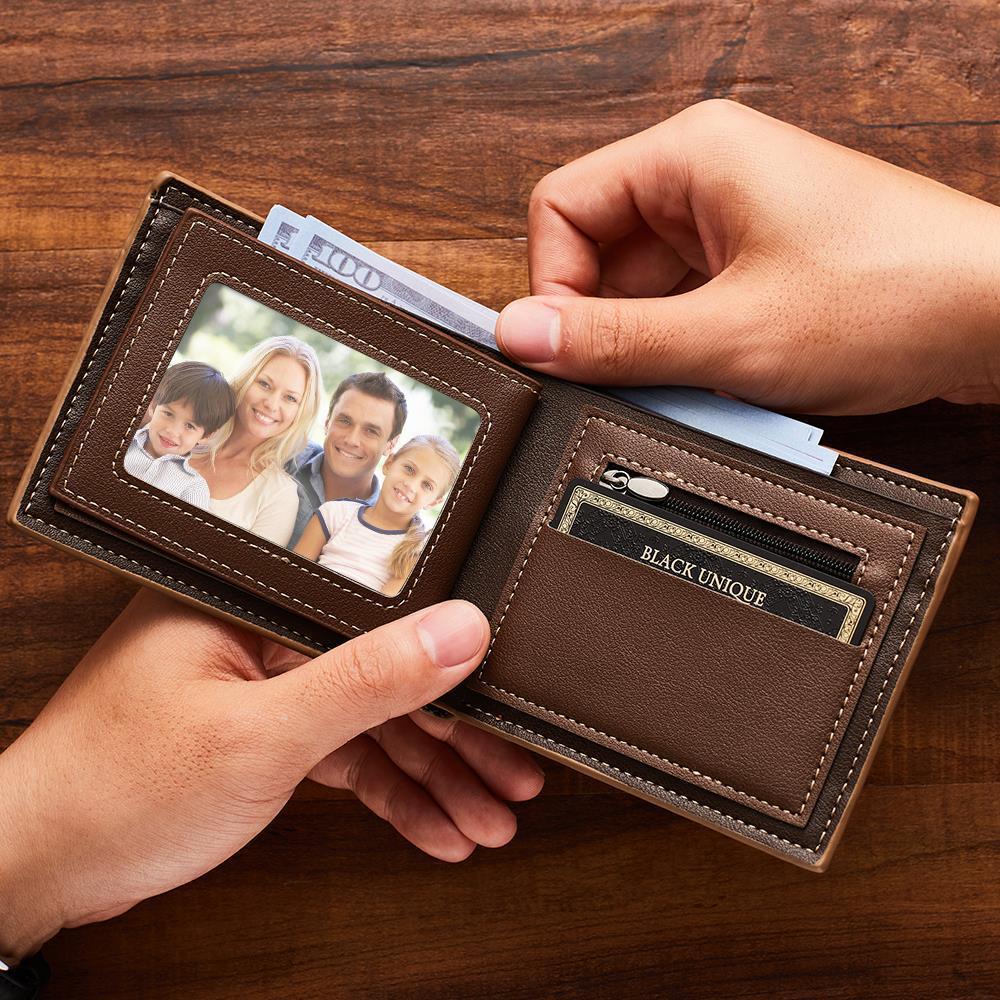 Benutzerdefinierte Foto gravierte Geldbörse Classic Style Leder Geldbörse für Männer Foto Brieftasche