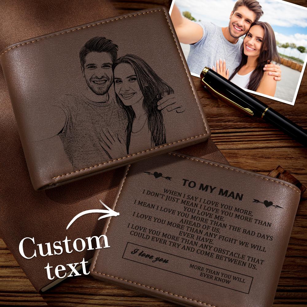 Benutzerdefinierte Brieftasche Mit Fotogravur Zu My Man Bifold Wallet Aus Echtem Leder - soufeelde