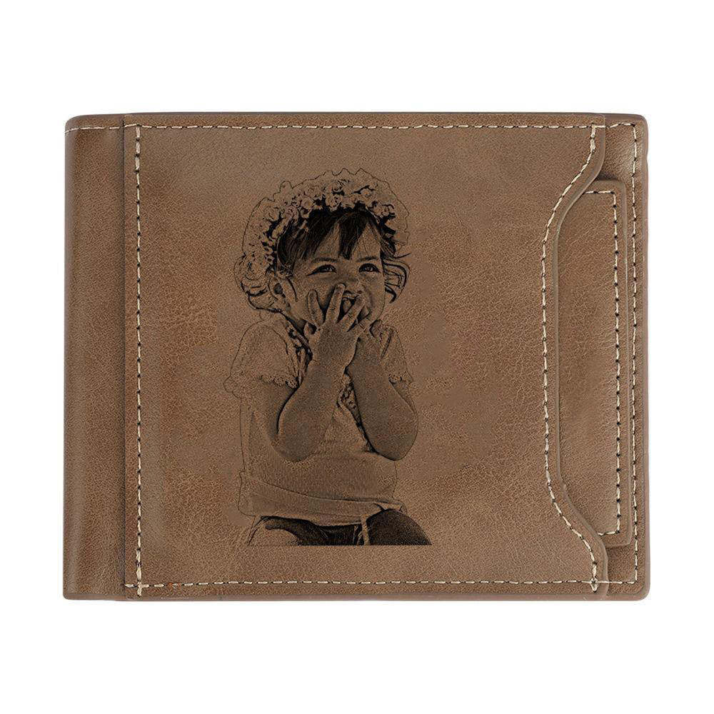 Benutzerdefinierte Brieftasche Mit Fotogravur, Kurz, Bifold - Braunes Leder