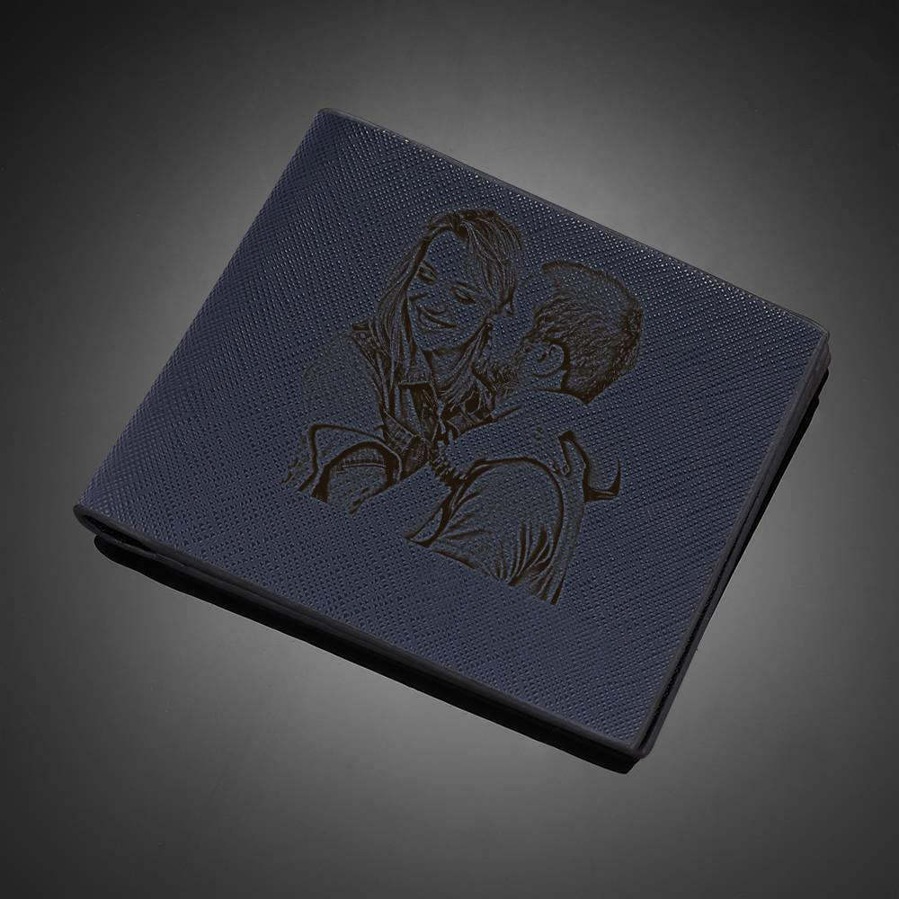 Brieftasche Aus Leder Mit Fotogravur Kurze Brieftasche Blau