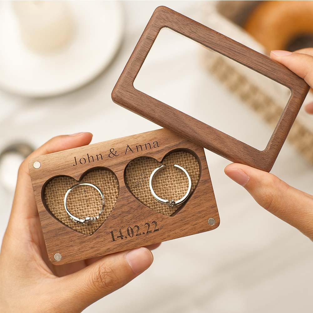 Gravierte Liebesringbox Personalisierte Sichtbare Schmuckverpackungsbox Für Paare - soufeelde