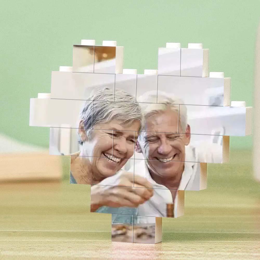 Individuelles Baustein-puzzle Personalisiertes Herzförmiges Gravur-fotoblock-geschenk Zum Jahrestag - soufeelde