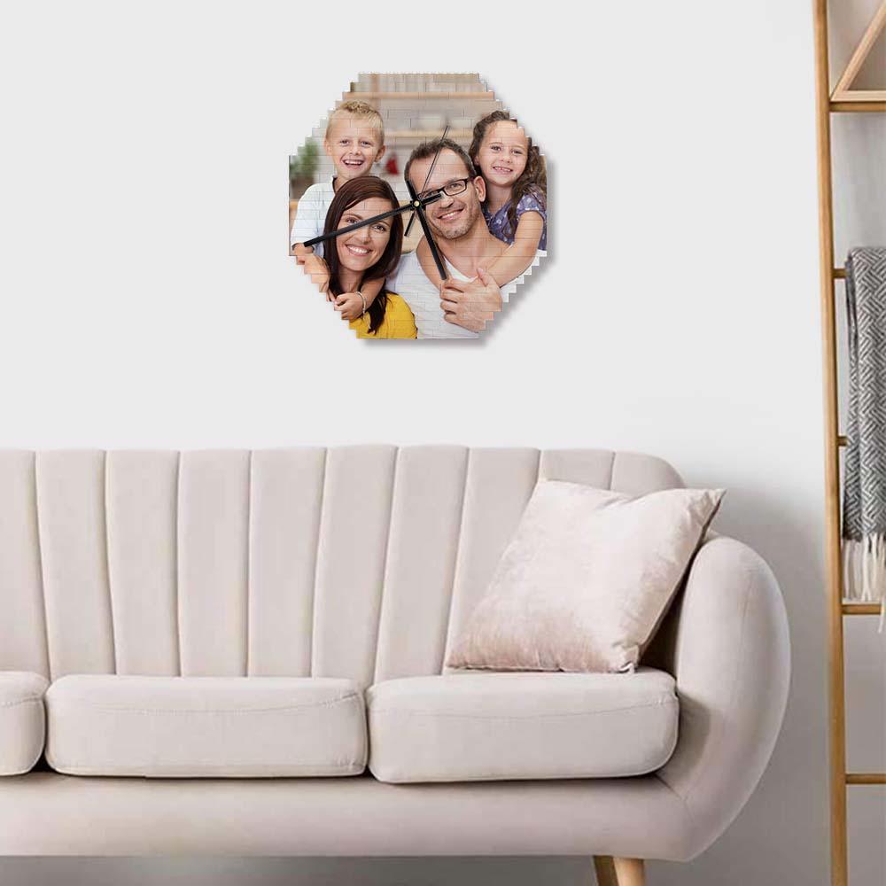 Benutzerdefinierte Bausteine wanduhr Personalisiertes Puzzle Benutzerdefinierte Foto-ziegeluhr-geschenk Für Die Familie - soufeelde