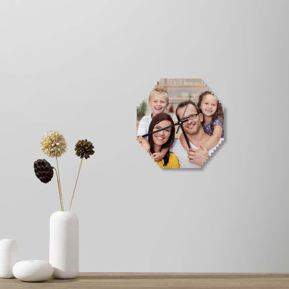 Benutzerdefinierte Bausteine wanduhr Personalisiertes Puzzle Benutzerdefinierte Foto-ziegeluhr-geschenk Für Die Familie - soufeelde
