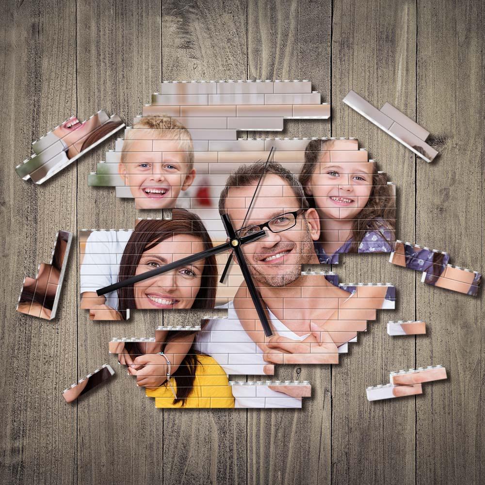 Benutzerdefinierte Bausteine wanduhr Personalisiertes Puzzle Benutzerdefinierte Foto-ziegeluhr-geschenk Für Die Familie - soufeelde