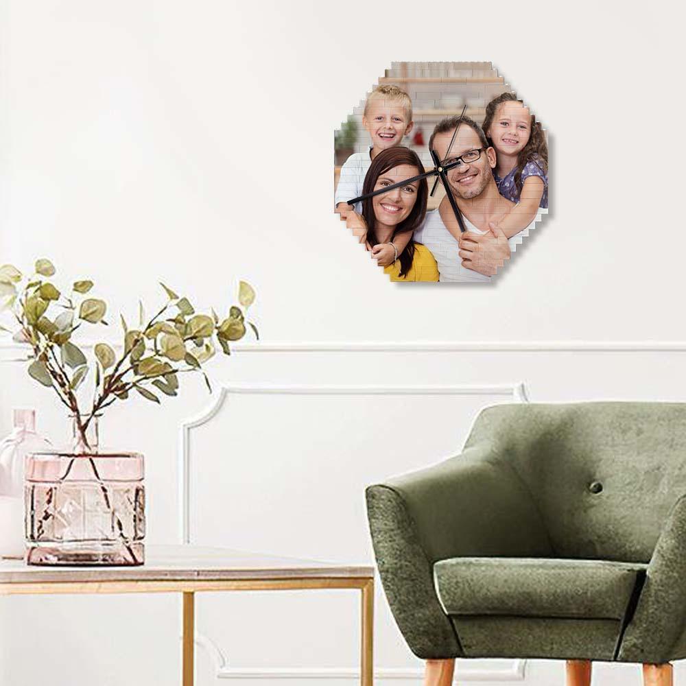 Benutzerdefinierte Bausteine wanduhr Personalisiertes Puzzle Benutzerdefinierte Foto-ziegeluhr-geschenk Für Die Familie - soufeelde