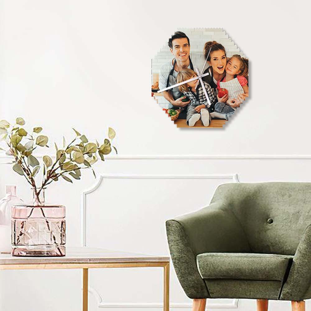 Benutzerdefinierte Bausteine wanduhr Personalisiertes Puzzle Benutzerdefinierte Foto-ziegeluhr-geschenk Für Die Familie - soufeelde