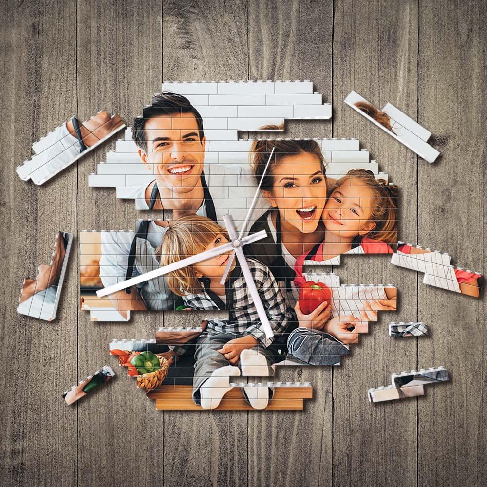 Benutzerdefinierte Bausteine wanduhr Personalisiertes Puzzle Benutzerdefinierte Foto-ziegeluhr-geschenk Für Die Familie - soufeelde