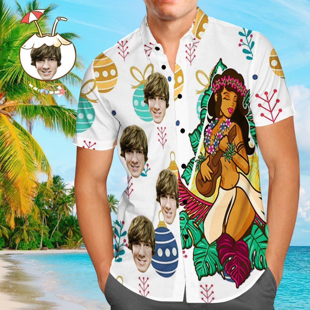 Custom Face Shirt Personalisiertes Foto Herren Hawaiihemd Weihnachtsgeschenk - Hawaiian Girl - soufeelde