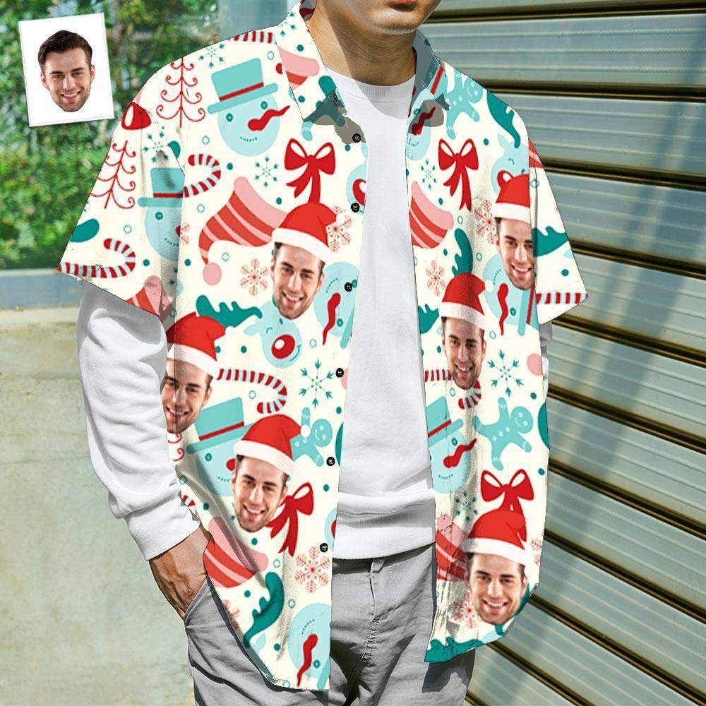 Custom Face Shirt Personalisiertes Foto Herren Hawaiihemd Weihnachtsgeschenk - Weihnachtsmütze - soufeelde