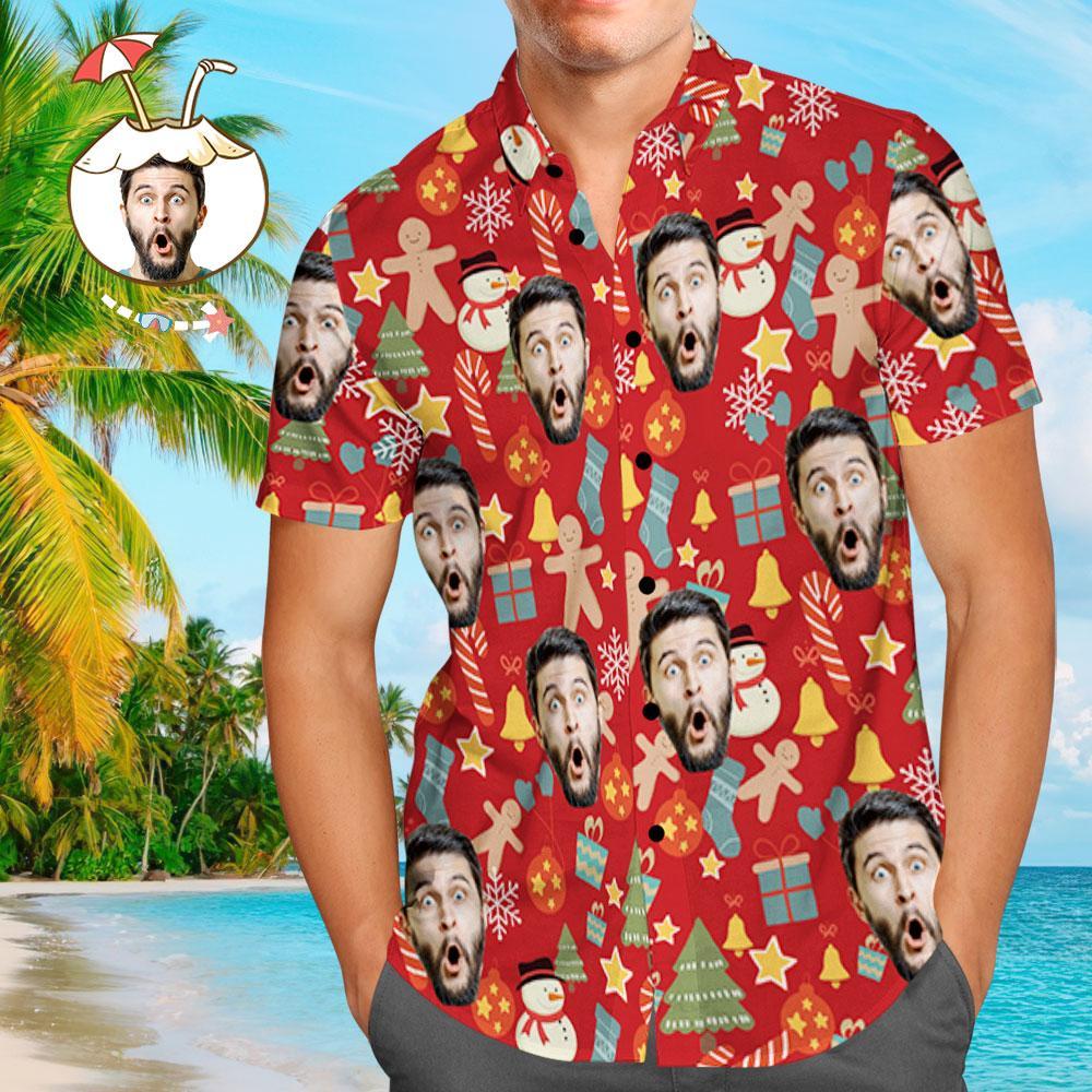 Custom Face Shirt Personalisiertes Foto Herren Hawaiihemd Weihnachtsüberraschungsgeschenk - Frohe Weihnachten - soufeelde
