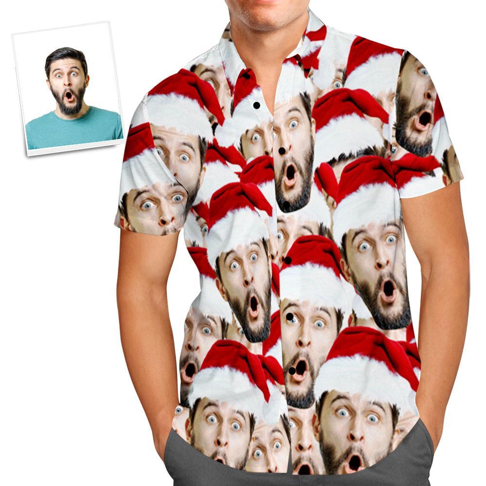 Custom Face Shirt Personalisiertes Foto Herren Hawaiihemd Weihnachtsgeschenk - Santa Face Mash - soufeelde