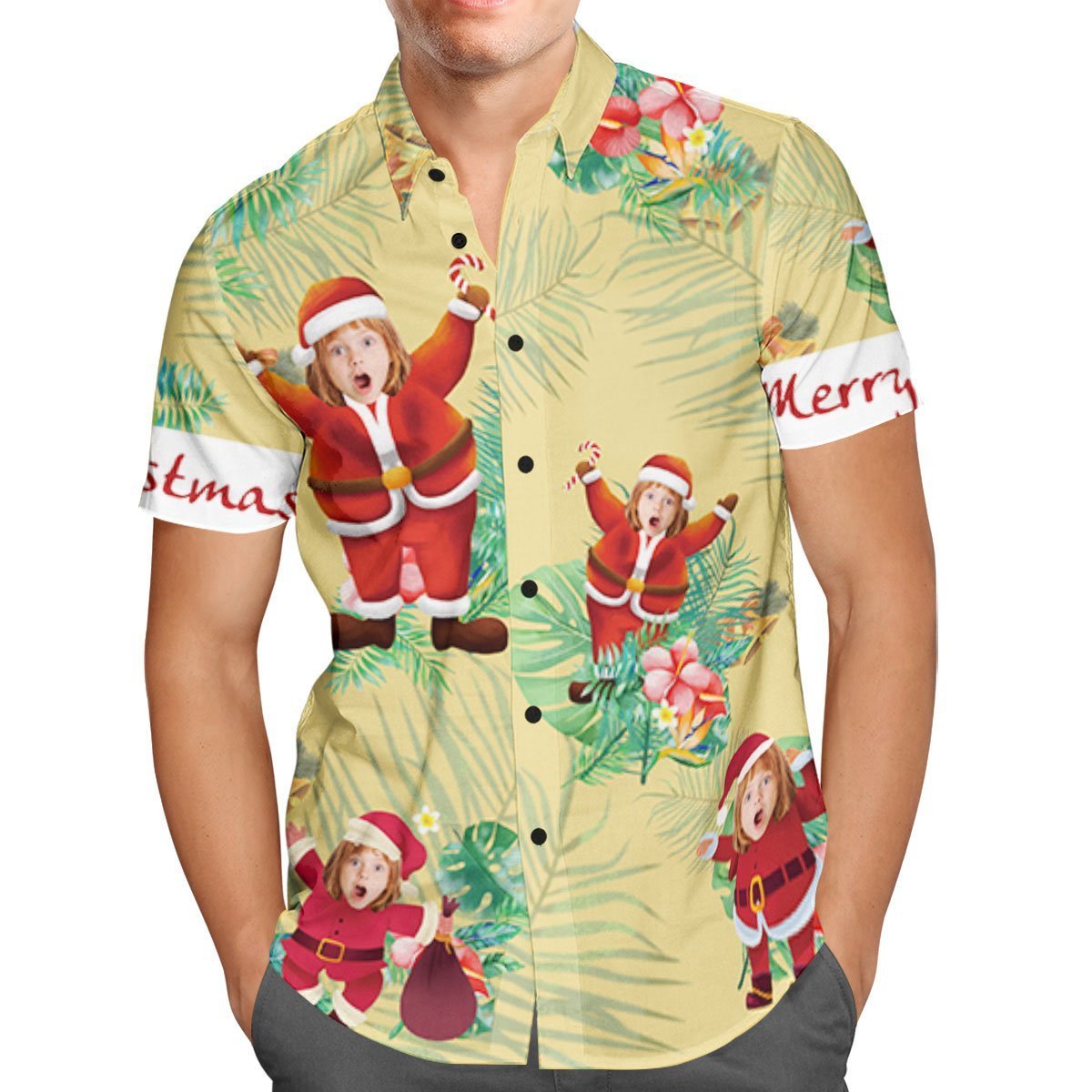 Kundenspezifisches Gesicht-personalisiertes Weihnachtshawaiianhemd-frohe Weihnacht-weihnachtsmann-feriengeschenke - soufeelde