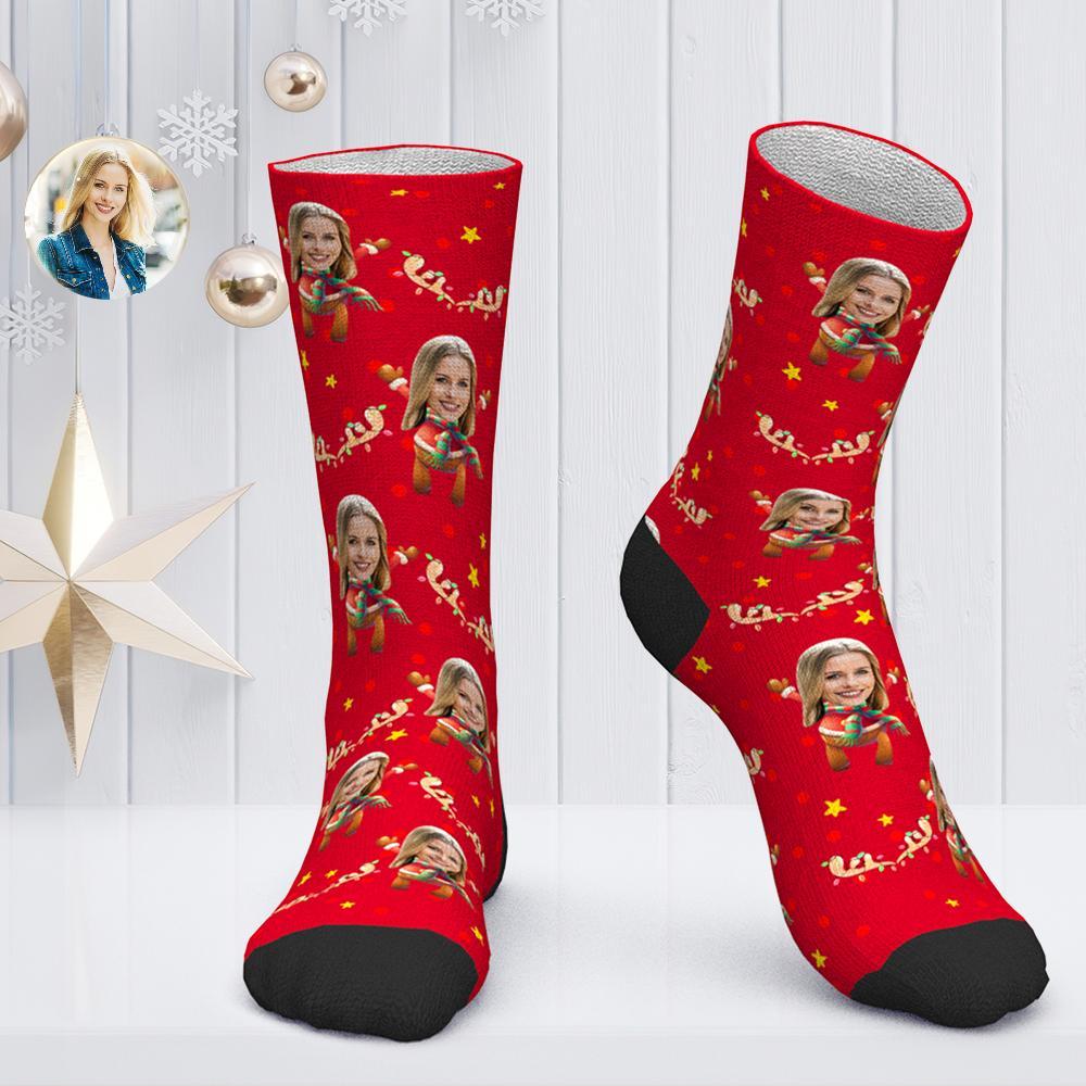 Benutzerdefinierte Gesichtssocken Personalisierte Fotosocken Weihnachtsgeschenk - Christmas Elk