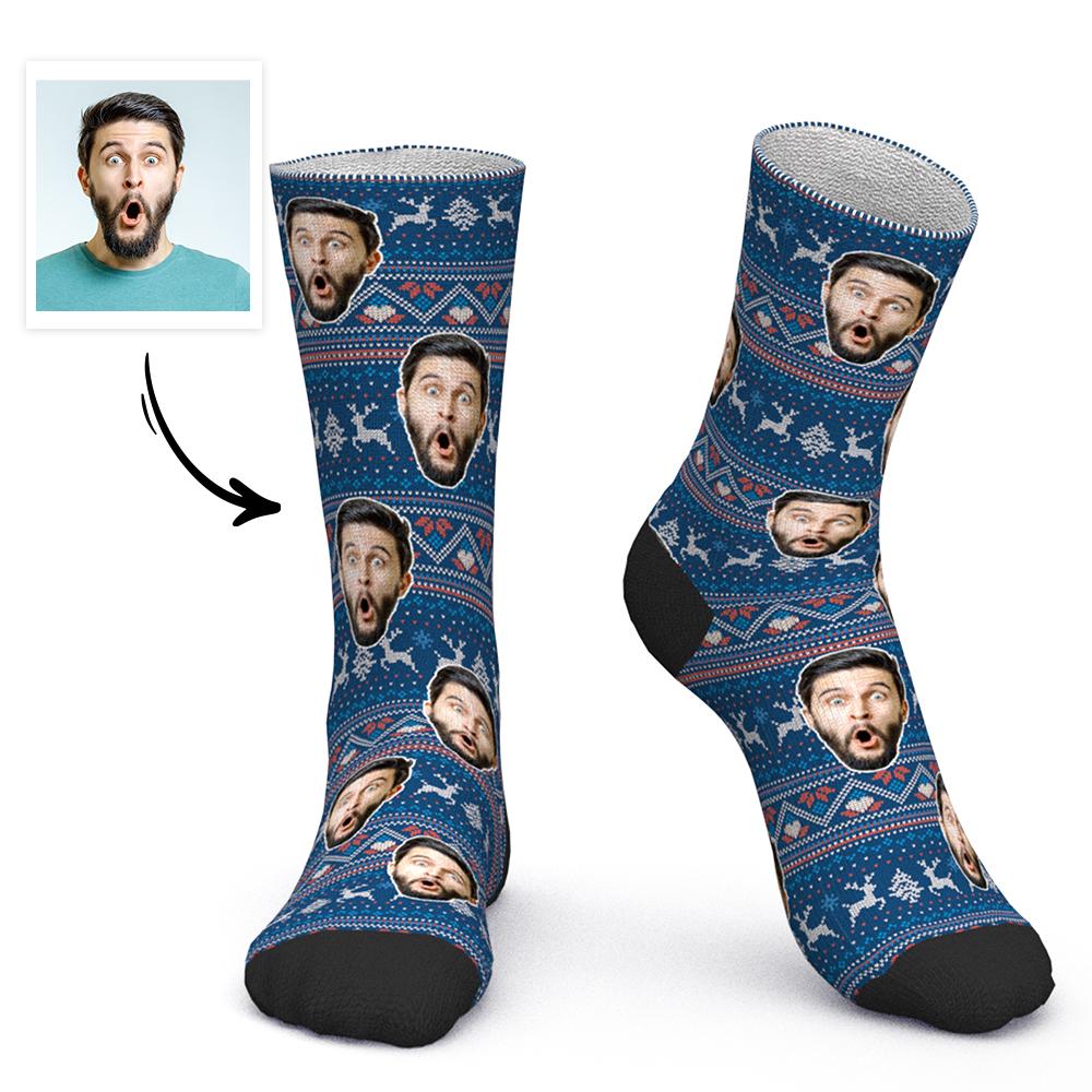 Benutzerdefinierte Socken Personalisierte Foto Socken Weihnachtssocken Geschenk Weihnachtssocken - Cute Elk