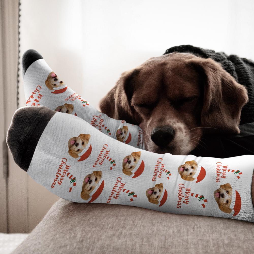 Benutzerdefinierte Gesicht Weihnachtssocken Weihnachtsmütze Weihnachten Personalisierte Socken Benutzerdefinierte Frohe Weihnachten Socken