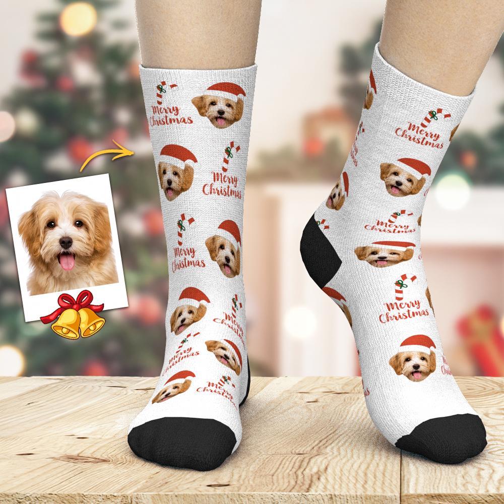 Benutzerdefinierte Gesicht Weihnachtssocken Weihnachtsmütze Weihnachten Personalisierte Socken Benutzerdefinierte Frohe Weihnachten Socken