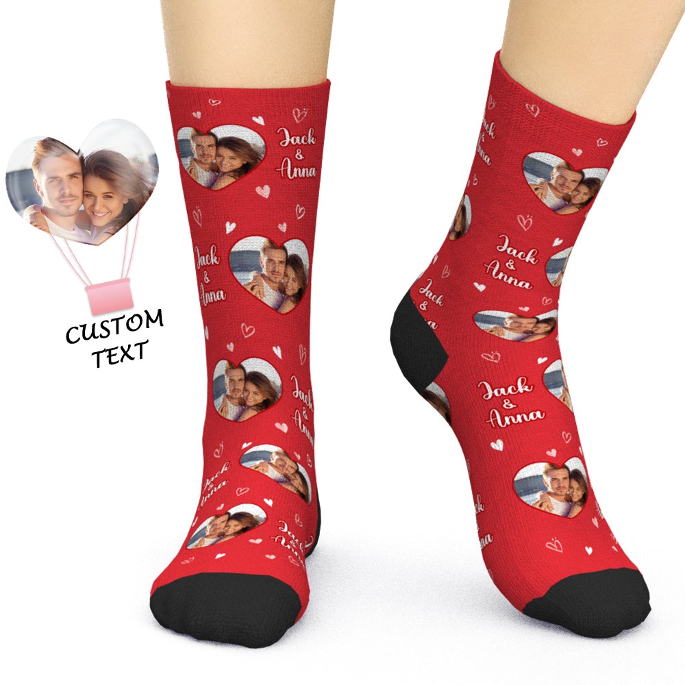 Kundenspezifische Foto-namenssocken Personalisierte Liebes-herz-valentinstag-geschenke Socken Für Paare - soufeelde