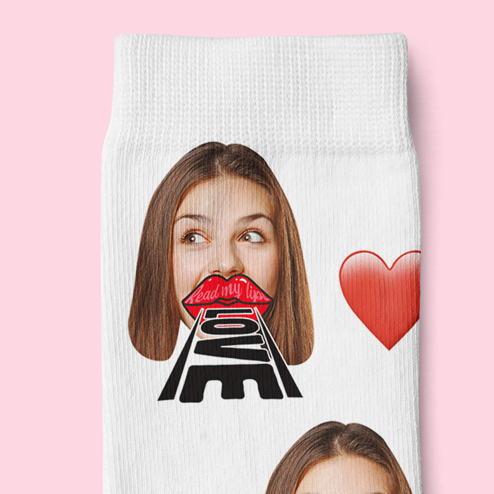 Benutzerdefinierte Gesicht Socken Herz Und Rote Lippen Socken Valentinstagsgeschenk