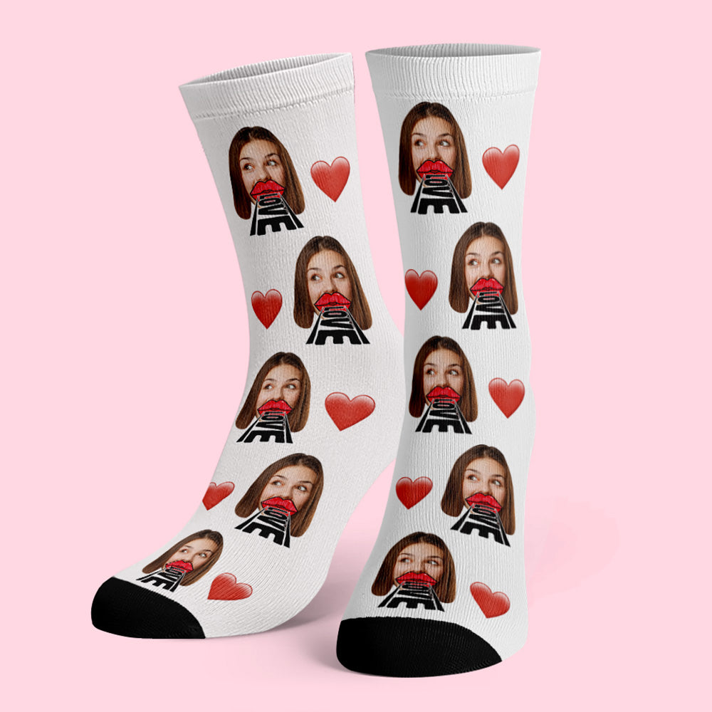 Benutzerdefinierte Gesicht Socken Herz Und Rote Lippen Socken Valentinstagsgeschenk