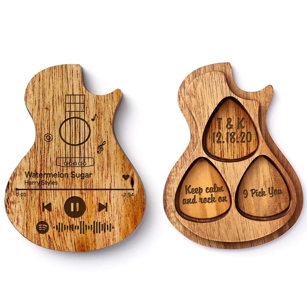 Benutzerdefinierte Spotify 3pcs Gitarrenplektrum Gitarre Holzplektren Box Gitarrenförmige Plektren Box Plektrumbehälter Romantische Geschenke